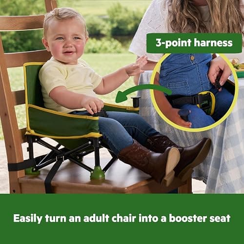 Bright Starts John Deere Pop 'N Sit Portable Booster Chair, Floor Seat, Indoor/Outdoor Use, Compact Fold, Green and Yellow, 6 Mos - 3 Yrs thumbnail 5