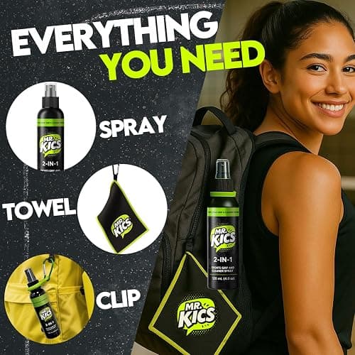 MR. KICS Basketball Shoe Grip Spray - Anti Slip Traction for Court Shoes, Shoe Grip Enhancer - 2-in-1 Cleaner with Microfiber Towel, Backpack Clip - Volleyball, Pickleball, Tennis, Badminton thumbnail 5
