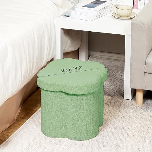 B FSOBEIIALEO Storage Ottoman Cube, Flowers Shaped Ottomans with Storage Foot Stool Footrest for Lving Room, Boucle Ottoman Seat for Dorm Room,Faux Teddy Fur, Green 12.6"x12.6"x12.6" thumbnail 4
