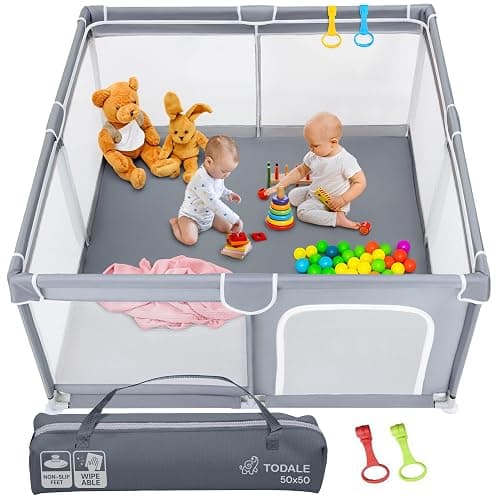 Todale Baby Playpen - 50 x 50 x 27 in Grey Pack of 1 - Effortless Setup & Travel Crib for Baby - Ventilated Panels & Play Pen for Babies 6-12 Months - Foldable Play Pen for Toddlers 1-3 - Image 1