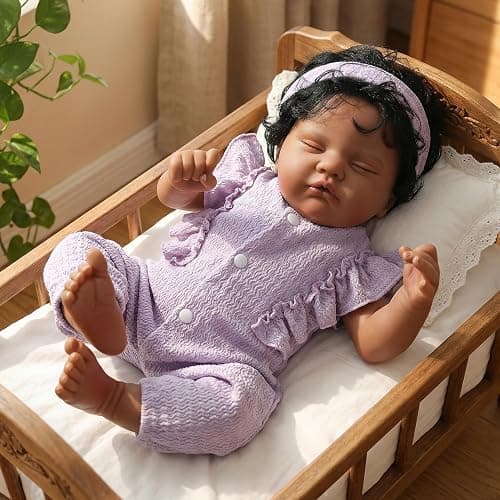 WOOROY Reborn Baby Dolls Black Girl, 18 Inch Lifelike African American Doll | Realistic Newborn Baby, Real Life Sleeping Babies, Weighted Soft Cloth Body, Gift Toy Set with Accessories for Kids Ages 3+ thumbnail 2