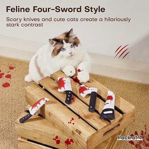 Potaroma 4Pcs Cat Toys, Horror Halloween Knife-Shaped Kitten Catnip Crinkly Sound Toys, Indoor Exercise for All Cat Breeds 6.5 Inches thumbnail 6