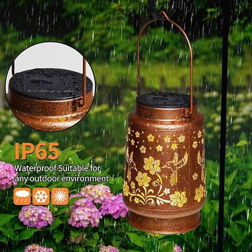 Solar Lanterns Outdoor Waterproof Hummingbird Garden Decor Birthday Gifts for Women Mom Grandma Hanging Solar Lights Metal Solar Decoration Outside for Yard,Patio,Backyard,Porch thumbnail 5
