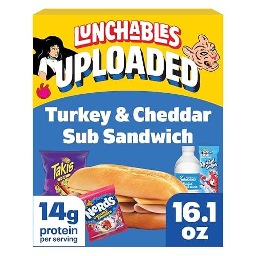 Lunchables Uploaded Sub Sandwich Snack Kit, Turkey Cheddar, 16.1 oz | 14g Protein, A Sub Sandwich Snack Kit with Oscar Mayer Turkey & Kraft Cheddar Cheese, Great for Lunches & Grab- - Image 1