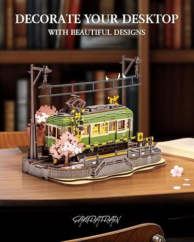 Wowood 3D Wooden Puzzles for Adults-Sakura Journey Tram, Model Car Kits Building Set for Adults, DIY Hobby Craft Kits Creative Gift (223PCS) thumbnail 3