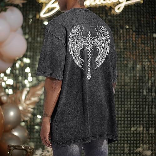 BeWithYou Vintage Goth Shirt for Men Oversized Gothic Y2k Graphic Tees Punk Grunge Streetwear Skull Cross Acid Wash Tshirts thumbnail 3