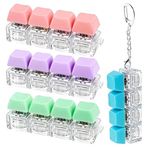 4 PCS Keyboard Fidget Toy, Keyboard Fidget Keychain 4-in-1 Keyboard Decompression Button Finger Clicker Toys, Button Stress Relief Fidget Gifts (Single Color Pink Green Blue Purple) - Image 1