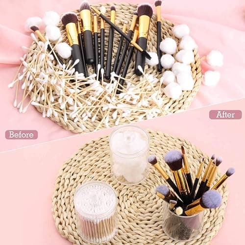 Tbestmax 3 Pack Small Cotton Swab Ball Pad Holder, 10 Oz Qtip Apothecary Jar Clear Makeup Organizer, Bathroom Containers Dispenser thumbnail 6