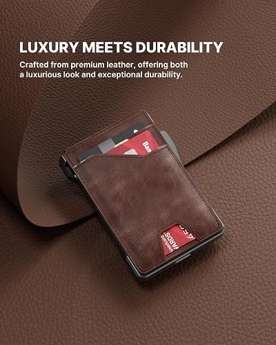 typecase Tactical Wallet for Men Card Holder: Pop Up Card Case, Genuine Leather, Smart, RFID Blocking, Slim, Minimalist, Thin, Front Pocket - 9-13 Card Capacitiy, ID Window, Money Clip (Brown) thumbnail 5