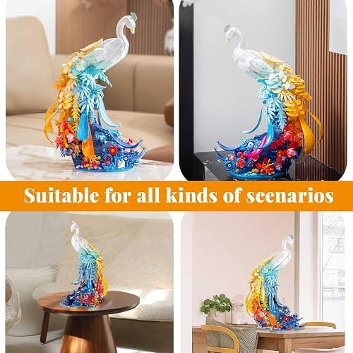ZONECYTD Peacock Building Sets Animal with Flowers Art and Light for Girls Women Adults Home Decor Collection thumbnail 7