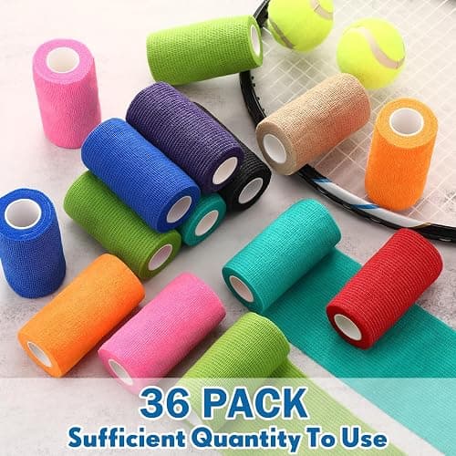 Treela 36 Pcs Self Adherent Bandage 4" X 5 Yard Wrap Breathable Cohesive Bandage Elastic Adhesive Tape for Stretch Athletic Sports Wrist Ankle(Assorted Color) thumbnail 3