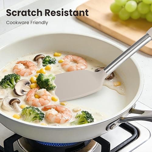 Cooking Utensils Set, 35Pcs Silicone Kitchen Utensils Set with Holder, 446°F Heat Resistant Food Grade Spatula Set, BPA Free Kitchen Gadgets for Non-stick Cookware, Easy to Clean (Khaki) thumbnail 6