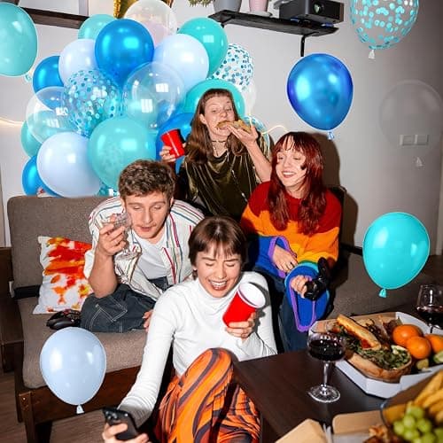 Ocean Balloons,12 Inch Teal Blue Pearl Blue Metallic Blue Clear Balloons and Confetti Balloon with Ribbon for Sea Themed Pool Birthday Baby Shower Decorations thumbnail 2