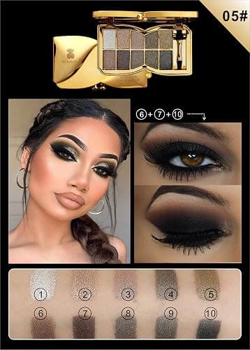 Bernecy Glitter Eyeshadow Palette,10 Colors Sparkle Shimmer Eye Shadow Highly Pigmented Long Lasting Makeup Set Gold (Type 5), Small thumbnail 3