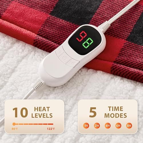 Homemate Electric Blanket Heated Throw - 50“x60“ Ultra Soft Cozy Flannel Heating Blanket with 10 Fast Heat Levels 8 Hours Auto Off Over-Heated Protection ETL Certification Keep Warm in Home Office thumbnail 5