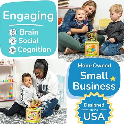 Toyventive Wooden Kids Baby Activity Cube - Girls Gift Set | 1st Birthday Gifts Toys for 1 One, 2 Year Old Girl | Developmental Toddler Educational Learning Girl Toys 12-18 Months | Bead Maze thumbnail 5