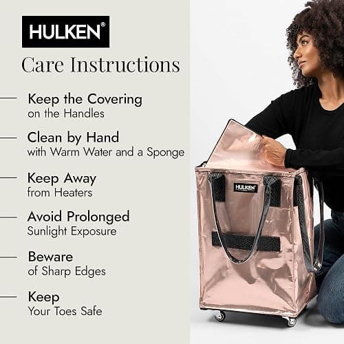 HULKEN (Small, Rose Gold) Reusable Grocery Bag On Wheels, Shopping Trolley, Rolling Tote, Zipper Closure, Lightweight, Carries Up to 66 lb, Folds Flat thumbnail 7