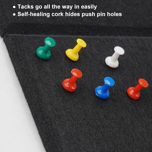 Large Cork Board Alternative 36" X 24" Bulletin Board - 6 Pack Removable Felt Wall Tiles with 15 pushpins, Large Cork Boards for Walls Cork Board for Office Pin Board Tack Board - Black thumbnail 6