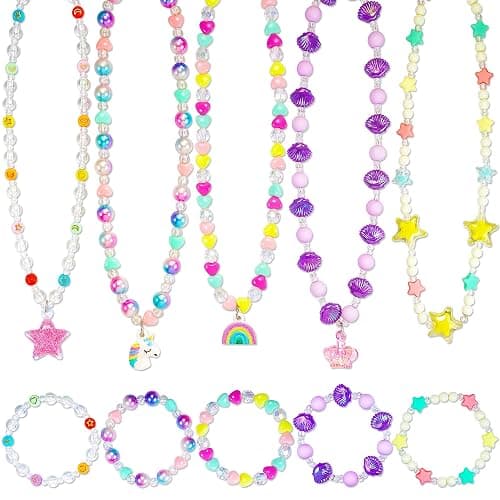 SIELEVIN Kids Jewelry for Little Girls Necklace Bracelet with Unicorn Rainbow Star Crown Pendant for Toddler Dress up Jewelry Princess Gifts for 3 4 5 6 7 8 Years Old - Image 1