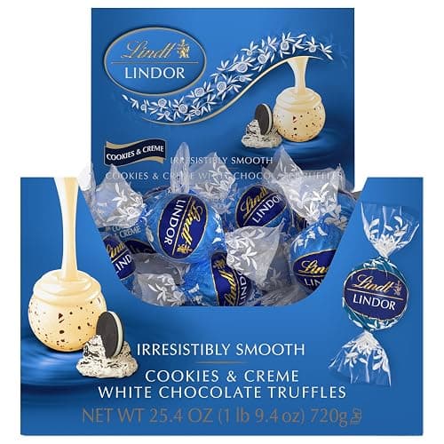 Lindt LINDOR Cookies and Creme White Chocolate Candy Truffles with Smooth, Melting Truffle Center, 25.4 oz., 60 Count thumbnail 7