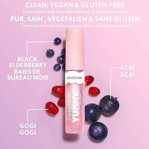 COVERGIRL - Clean Fresh Yummy Gloss, yummy formula, infused with Hyaluronic Acid and naturally-derived Antioxidants, for instant hydration, supple and healthy-looking lips, clean, vegan and gluten-free - Acai You Later - 300 thumbnail 5