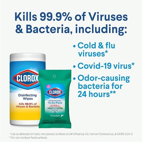Clorox Disinfecting Wipes To Go Pack, Bleach Free, Fresh Scent, 9 Count, Pack of 24 (Pack May Vary) thumbnail 5