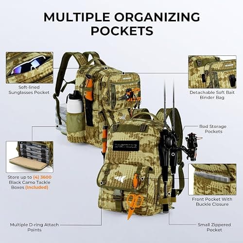 KastKing BaitSpace 50L Fishing Tackle Backpack with Removable Bait Binder,2 Rod Holders Storage Fishing Gear and Equipment thumbnail 4