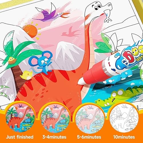 Timetome Reusable Water Painting Books for Kids – 3-Pack Magic Water Reveal Coloring Books with Water Pens (Fairy Tale, Animal & Dinosaur) No-Mess Coloring & Reusable Fun Travel Activity for Ages 3–6 thumbnail 5