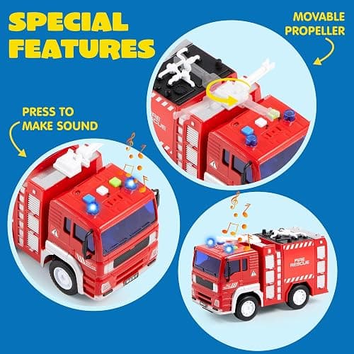 JOYIN 4 Packs Emergency Vehicle Toy Playsets, Friction Powered Vehicles with Light and Sound, Including Fire Truck, Ambulance, Play Police Car and Helicopter, Christmas Toddler Kids Boys Gifts thumbnail 7
