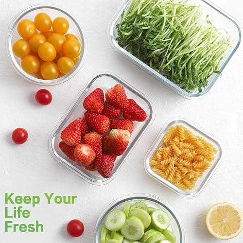 HOMBERKING 18 Piece Glass Food Storage Containers with Lids, Glass Meal Prep Containers, Airtight Lunch Bento Boxes, BPA-Free & Leak Proof, Oven, Freezer and Dishwasher Safe (9 lids & 9 Containers) thumbnail 6