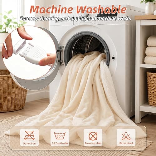 BEARKISS Electric Heated Blanket,50"x60" Heating Throw Flannel Cream | ETL Certified 9 Setting Electric Heated Throw Blanket,Machine Washable Auto Off for couch Bed Office, Gifts for Women Grandpa thumbnail 7