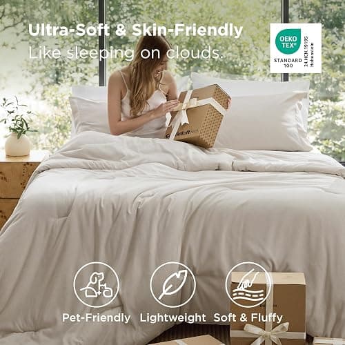 Bedsure Full Size Comforter Set, Soft Cationic Dyed Bed Set 3 Pieces | Beige, Breathable, Comfortable for All Season, Skin-Friendly, Melange, Home Decor Gift, Bedding Set, Cozy for Bedroom, Modern thumbnail 2