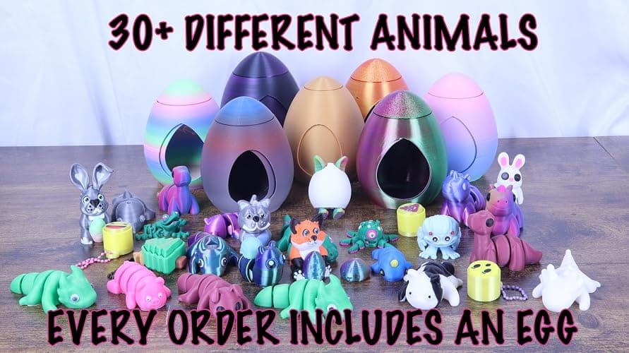 3D Printed Mystery Animal Fidget Pack, 10 Pieces, Fun and Unique Articulated Designs with Revolving Egg Easter thumbnail 3