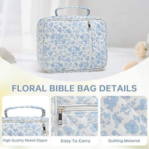 Bible Bag Cover Case for Women Study Supplies Kit Church Book Holder | Bible Study Supplies w/ Tabs Pens Portable Church Book Quilted Large Carrying Case Christian Gifts for Women Girls thumbnail 5