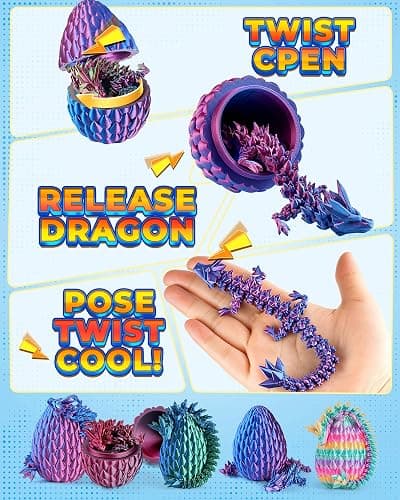 Rapean 8" 3D Printed Dragon Eggs, Easter Basket Stuffers for Kids and Teens, Articulated Dragon Toys for Children, Unique Easter Gifts for Boys & Girls (4Pack) thumbnail 6