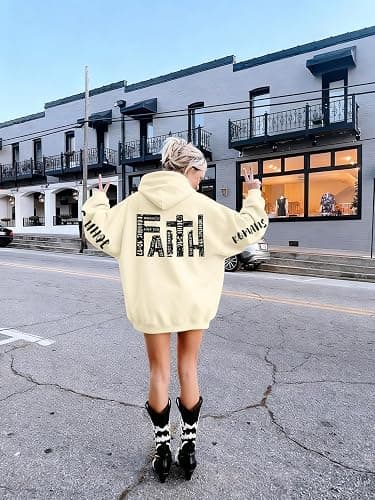 FASHGL Jesus Hoodies for Women Christian Sweatshirts Letter Graphic Faith Sweatshirt Christian Hoodie Long Sleeve Tops thumbnail 4