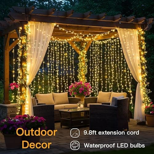 suddus Curtain Lights for Bedroom, 200 Led Hanging String Light Outdoor, Fairy Curtain Lights Indoor for Christmas, Dorm, Wall, Backdrop, Window, Wedding, Party, Birthday Decor, Warm White thumbnail 9