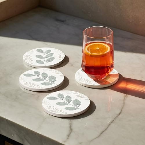VEYRO Ceramic Coasters Set of 6 – Absorbent Stone Drink Coasters with Holder, Non-Slip Cork Backing, Modern Marble Look Coasters for Coffee Table, Desk & Home Decor thumbnail 8