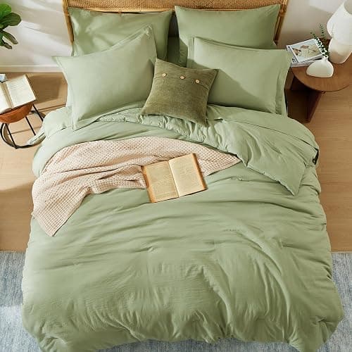 Queen Comforter Set-7 Pieces Soft Prewashed Bed in a Bag Queen Bedding Sets | All Season Comforter with Sheets, Pillow Shams & Pillowcases, Sage Green thumbnail 2