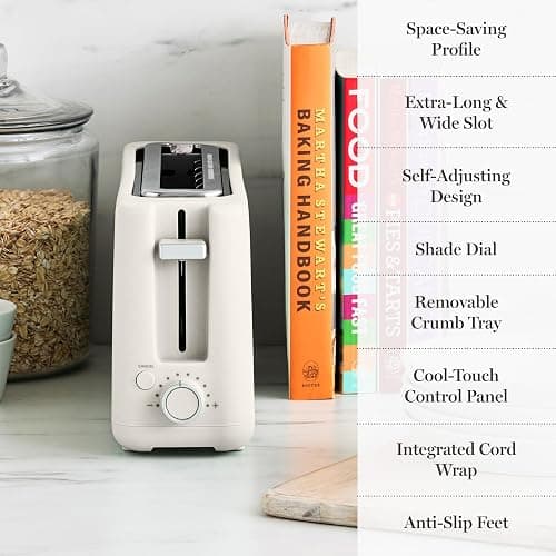 Martha Stewart 2 Slice Long Slot Toaster, Extra Wide for Sourdough & Bagels, 10 Setting Shade Control, Removable Crumb Tray, Self-Centering Design, Defrost/Reheat, Cancel, Slim Space-Saving, Linen thumbnail 10