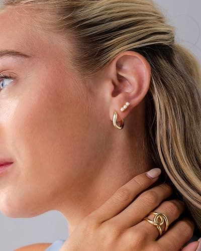 PAVOI 14K Gold Plated Dainty Flat Back Earrings for Women, Piercing Studs | Hypoallergenic Earrings with 925 Sterling Silver Posts, Helix Cartilage Screw Back Piercings with Cubic Zirconia thumbnail 4