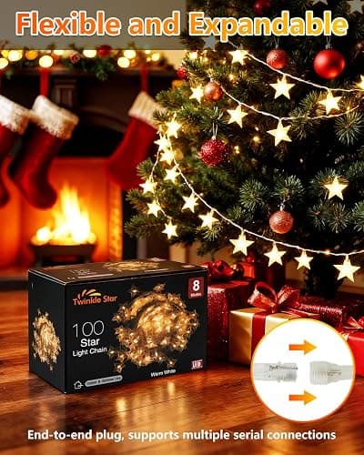 Twinkle Star 100 LED Star String Lights Plug in 33FT, Warm White | Plug In, Waterproof, Indoor Outdoor Use, Bedroom Wedding Party Ramadan Christmas Decor thumbnail 3