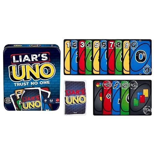 Mattel Games Liar’s UNO Card Game in Travel & Storage Tin for Adults, Kids, Families, Parties & Game Nights, Outwit Other Players with Bluffing & Trickery (Amazon Exclusive) thumbnail 3