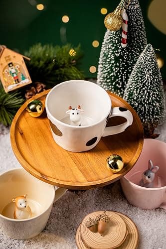 DIHOclub Cow Ceramic Cup Hidden 3D Animal Inside Mug,Cute Cartoon Handmade Figurine Mugs,Holiday and Birthday Gift for Coffee Milk Tea Lovers,12 OZ(White,Black) thumbnail 4