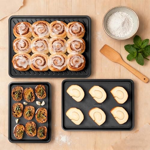 Cookie Sheets for Baking with Cooling Rack Set of 4, 0.8mm Thick Nonstick Baking Sheets for Oven, Half/Quarter/Jelly Roll Pans for Oven, Heavy Duty Oven Trays with Diamond Texture thumbnail 2