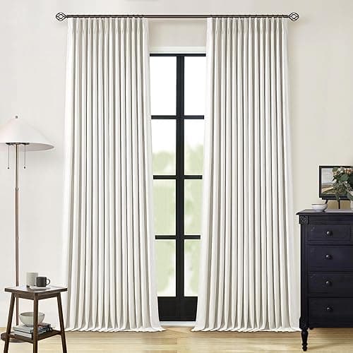 90 Inch Pinch Pleated Linen Blackout Curtains 2 Panels for Living Room Cream Natural 100% Black Out Curtains 90 Inches Long Pinch Pleat Dual Layer Drapes Birch Ivory Drapes for Dining Bedroom Office
