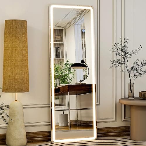 GLSLAND LED Full Length Mirror - 56" x 20" Floor Standing Mirror with Light for Bedroom/Cloakroom -Dimmable & 3 Color Lighting/Wall Mounted Full Body Mirrors thumbnail 5