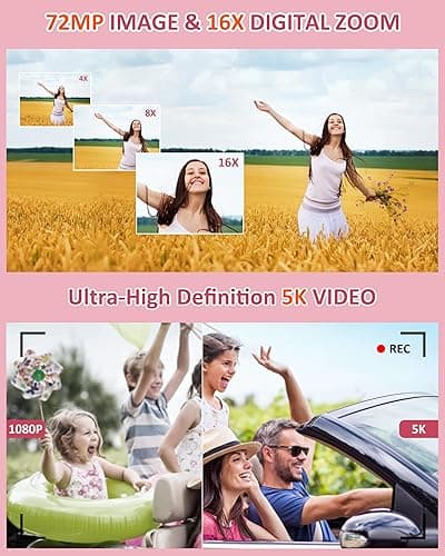 5K Digital Camera - 72MP UHD Point and Shoot Small Digital Cameras - Autofocus Compact Camera for Photography with Flash - Portable Vlogging Camara Gifts for Kids with 32GB Card, 2.8" Screen, 16X Zoom thumbnail 4