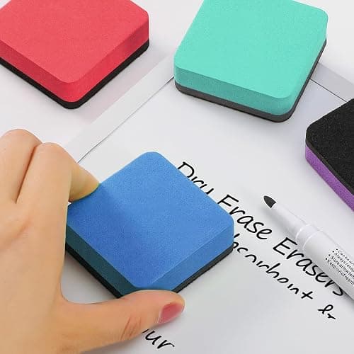 MaxGear 24 Pack Dry Erase Erasers, Magnetic Whiteboard Dry Erasers for Classroom, Mini Whiteboard Cleaning Pads, Chalkboard Wiper Teacher Supplies for School, Office, Home, 6 Color, 2 x 2 Inch thumbnail 4