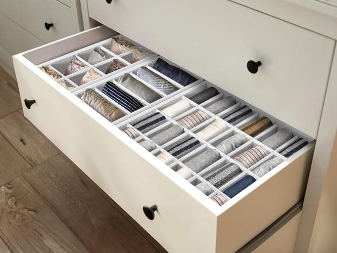 Simple Houseware 4-Pack Drawer Organizer Set - Closet Dividers for Underwear, Socks, Bras, Scarves, Ties - Foldable Non-Woven Storage Boxes, Gray thumbnail 8